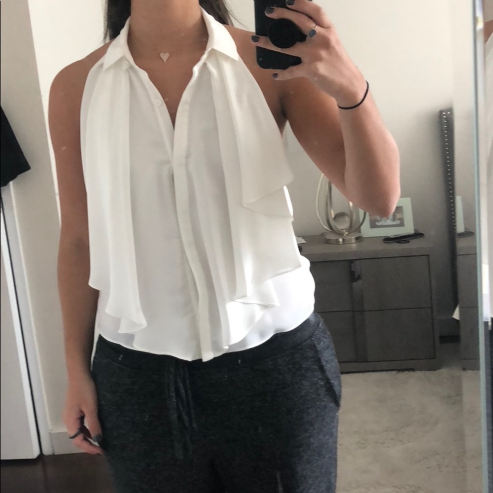 White collar blouse with ruffle - Picture 2 of 6